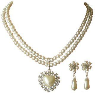 Trachtenschmuck Dirndl Collier Perlen Set Herz mit Kristallen   Set bestehend aus Kette und Ohrringen Schmuck