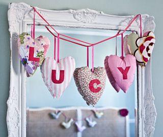 hanging heart row personalised decoration by 2 green monkeys