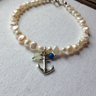 pearl and silver anchor bracelet by harry rocks