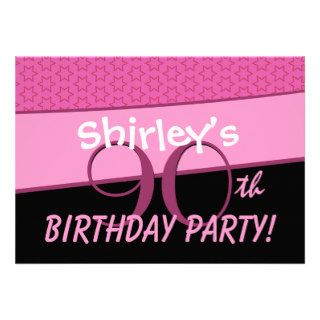 90th Birthday Party Pink Pattern Template V6 Custom Announcements