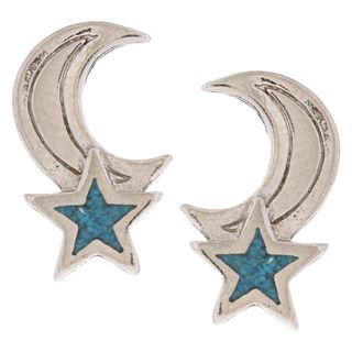 Southwest Moon Moon and Star Turquoise Inlay Post Earrings Southwest Moon Gemstone Earrings