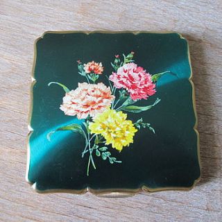 vintage floral enamel powder compact by ava mae designs