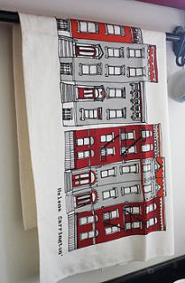 new york houses screen printed tea towel by helena carrington illustration