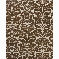Hand tufted Contemporary Mandara Floral Brown Wool Rug (6 X 9)
