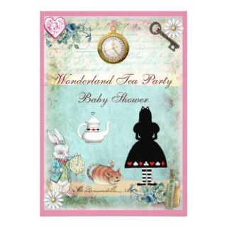 Alice in Wonderland Baby Girl Shower Tea Party Custom Invitations