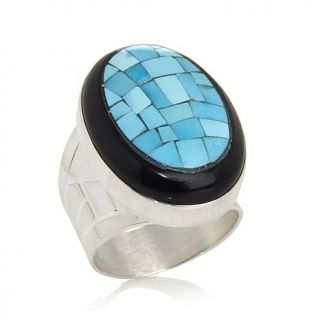 Jay King Sleeping Beauty Turquoise and Black Tourmaline Sterling Silver Ring