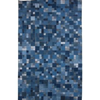 Hand knotted Abstract Denim Blue Wool Rug (5' x 8') JRCPL One Of A Kind