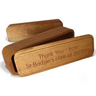 personalised wooden oak pencil case & art box by cleancut wood