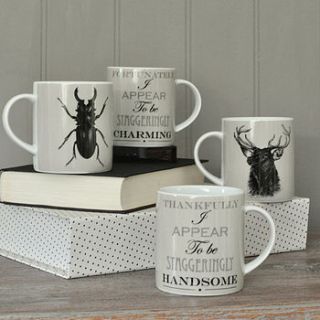 handsome stag and charming beetle mugs by primrose & plum