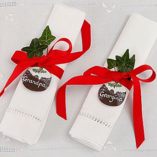 personalised christmas pudding tag by chantal devenport designs