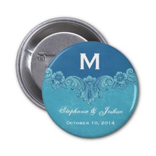 Blue Vintage Frame Custom Monogram Wedding Pins