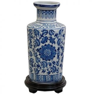 Oriental Furniture 12" Floral Blue and White Porcelain Vase