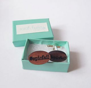 engraved hashtag epic fail cufflinks by sarah hurley designs