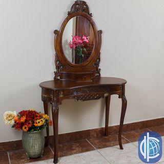 International Caravan International Caravan Windsor Hand carved Kidney shaped Vanity Desk With Mirror Mahogany Size Single Vanities