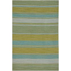 Flat Weave Green/ Yellow Wool Rug (9 X 12)