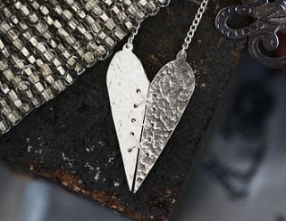 handmade large silver sewn heart pendant by jemima lumley jewellery