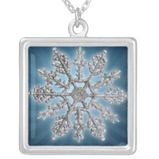 Blue Glittery Snowflake Necklace