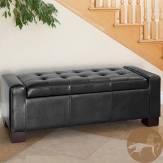 Christopher Knight Home Guernsey Black Leather Storage Ottoman