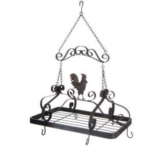 Black Rooster Pot Rack with Scrollwork Design by Valerie —