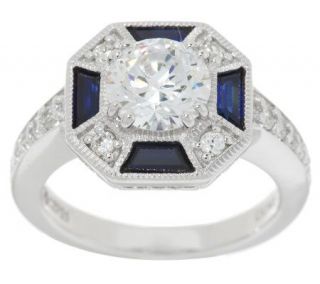 Epiphany Diamonique Simulated Blue Sapphire Art Deco Style Ring —