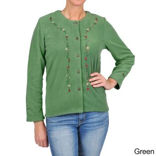 La Cera La Cera Womens Embroidered Fleece Jacket Green Size S (4  6)