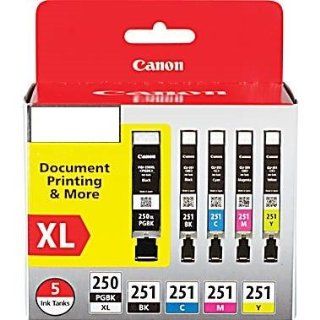 Canon PGI 250XL/CLI 251 Black High Yield, Black & Color Ink Cartridges (6432B011), 5/Pack Electronics