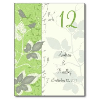 Birds and Leaves Wedding Table Number Card Postcard