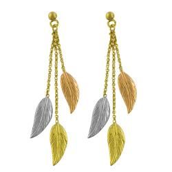 Fremada 14k Three color Gold 3 strand Leaf Dangle Earrings Fremada Gold Earrings