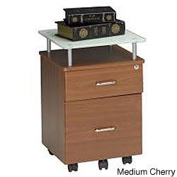 Mayline Mayline Vision Black Glass top Two drawer Mobile Pedestal File Cabinet Cherry Size Legal