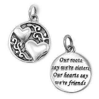 Round Hearts "Our roots says we're sisters Our Hearts says we're friends" Medallion Pendant and Necklace in Sterling Silver NakedJewelryLA Jewelry