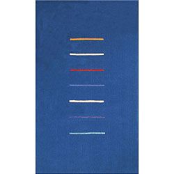 Hand tufted Stripes Blue Wool Rug (7 X 9)