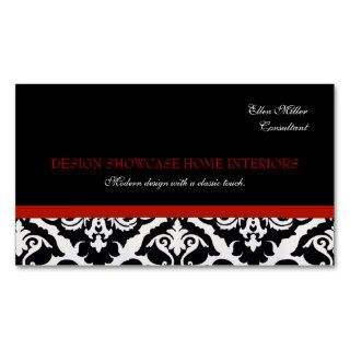 Black and White Damask Business Cards with Red