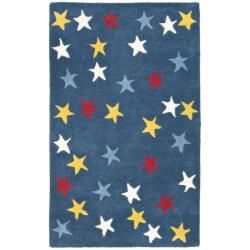 Handmade Novelty Stars Blue Wool Rug (26 X 4)