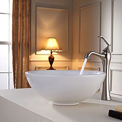 Kraus Bathroom Combo Set White Round Ceramic Sink And Ventus Faucet