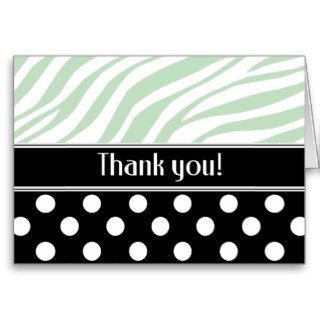 Black Polka Dot Green Zebra Print Thank You card