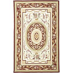 Aubusson Ivory/ Burgundy Hand hooked Wool Area Rug (6 X 9)