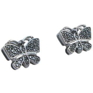Womens .925 sterling silver Black butterfly earring 1 MLCZ264 4mm thick and 11mm wide Size ML Jewelry