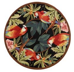 Hand hooked Parrots Black Wool Rug (3 Round)