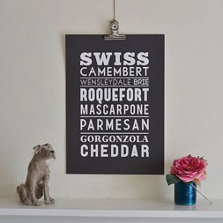 cheeses typographic print by oakdene designs