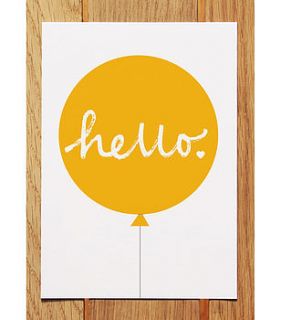 hello balloon postcard yellow by showler and showler