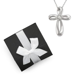 10k White Gold Diamond Cross Necklace with Gift Box (H I, I2 I3) Diamond Necklaces