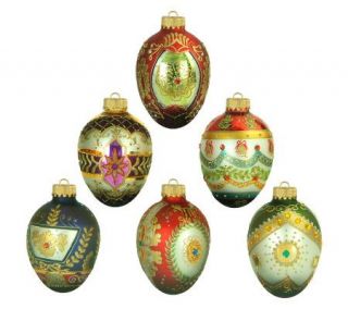 Set of 6 Blown Glass Egg Shaped 3 Ornaments BySterling —