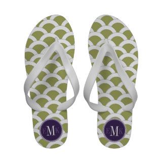 Olive Green Scalloped Shells Purple Monogram Sandals