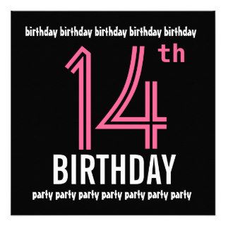 14th Birthday Party Invitation Template Pink Black