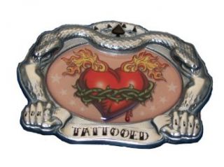 Tattooed Heart Belt Buckle Tattoo Thorns Flames COOL Clothing