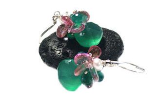 green onyx pearl and topaz cluster earrings by prisha jewels