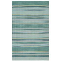 Flat Weave Transitional Green/blue Striped Wool Rug (8 X 10)