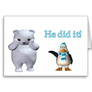 Guilty Penguin and Crying Polar Bear Greeting Cards