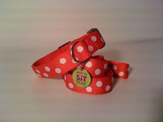 cherry spotty dog collar and lead by fetch sit stay