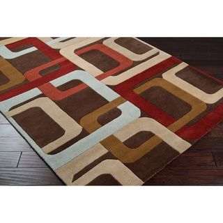 Hand tufted Brown Contemporary Multi Colored Square Mayflower Wool Geometric Rug (76 X 96)